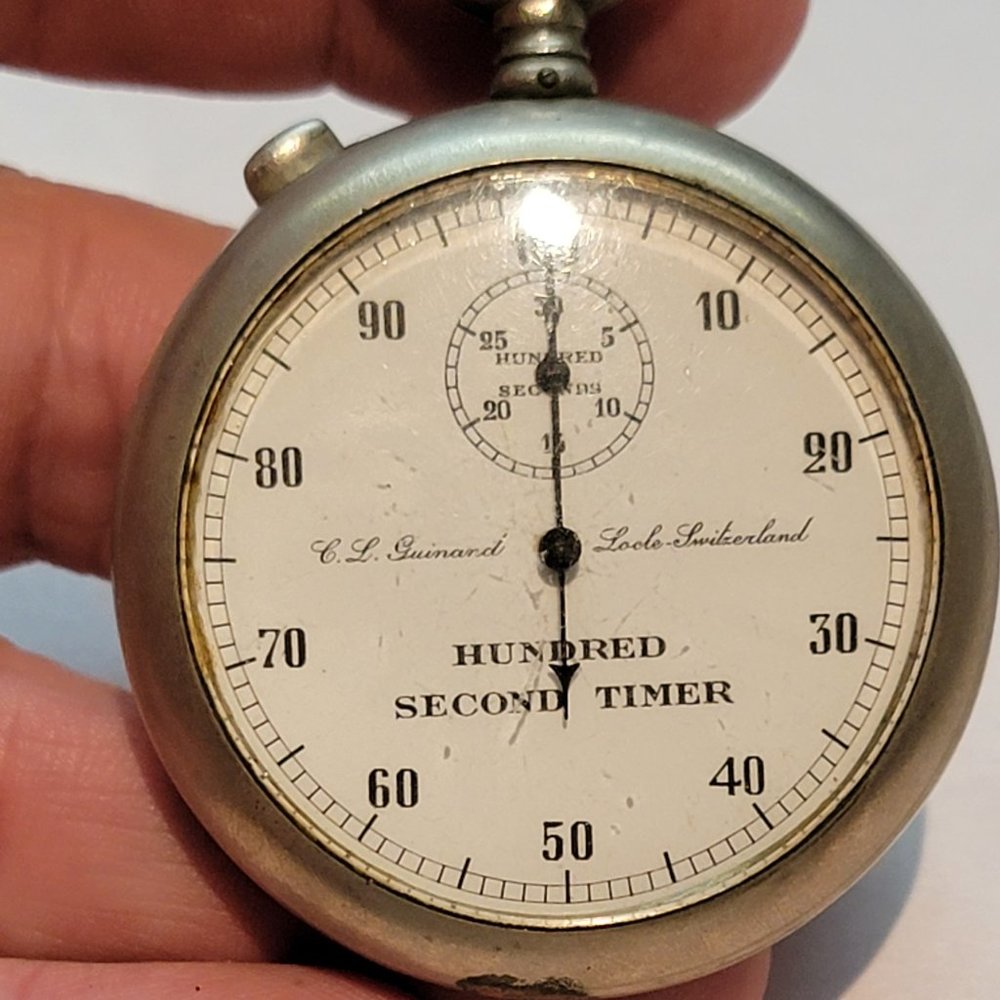 Antique C.L. Guinand Split Second Hundred Second Timer Mechanical Stop Watch
